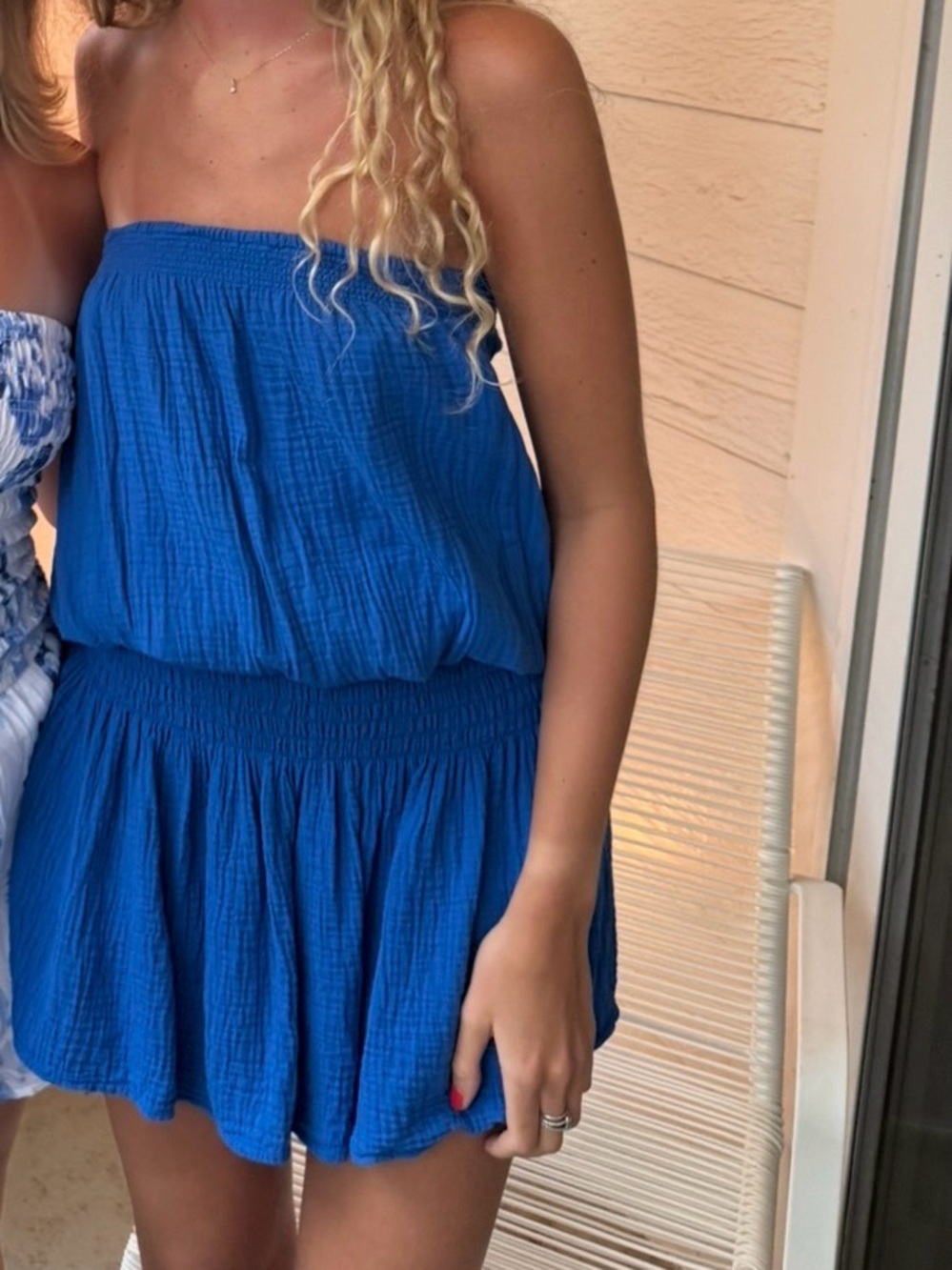 bobi Strapless Cobalt Blue Gauze Mini Dress